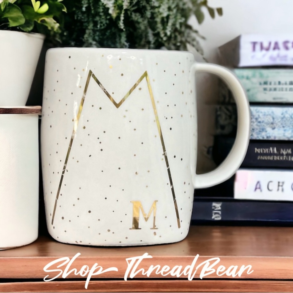 EUC. Gilded M Shapes {Anthro} Square Ivory Coffee Mug | Gold Specked + Tea Cup